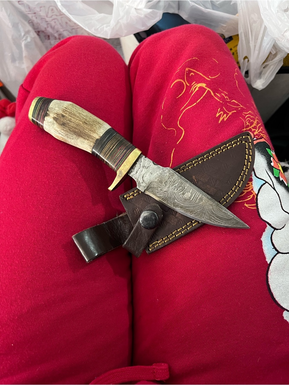 Handcradted Damascus steel blade with case